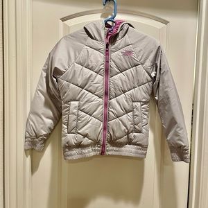 The North Face youth girls reversible puffer hooded zip up jacket size 10/12